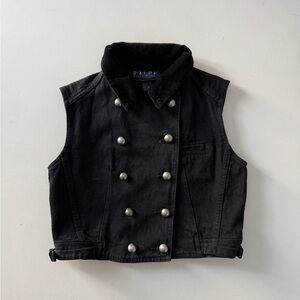 Vintage Ralph by Ralph Lauren Black Denim Military Vest Velvet Collar USA Made
